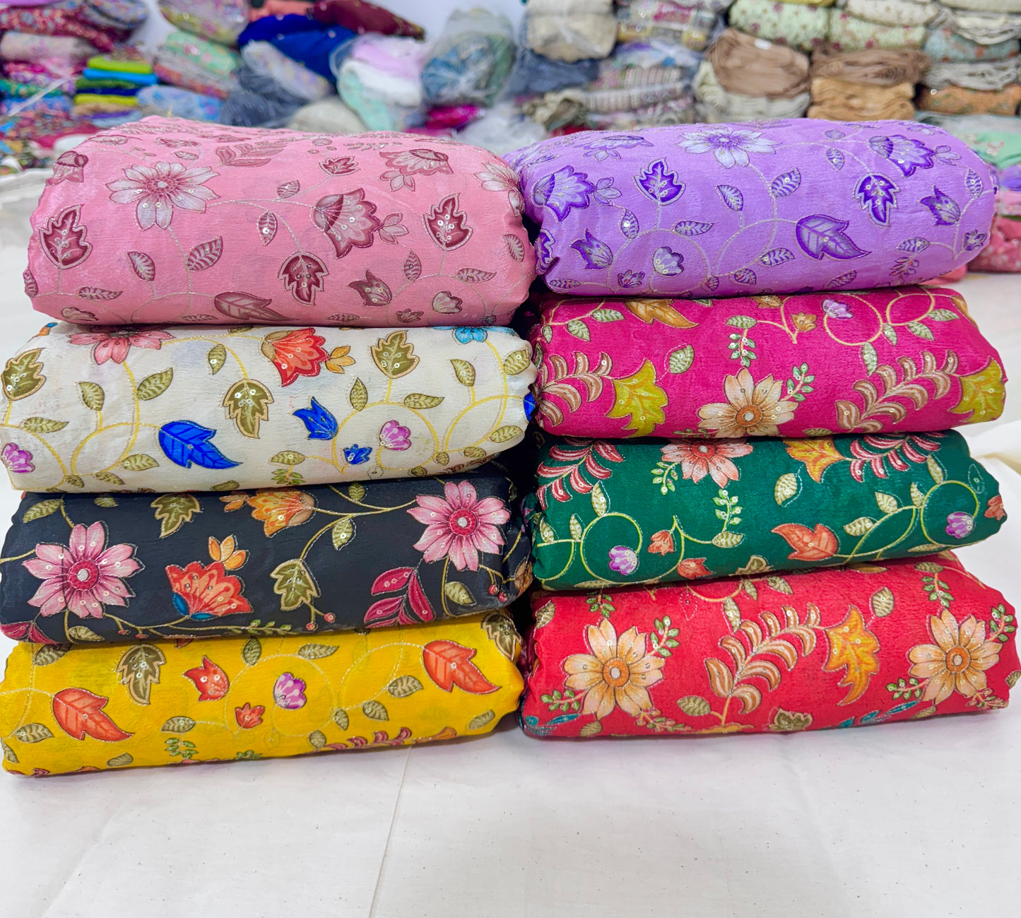 🌸 Elegant chinon Multicolor all over position, Printed Silk Blend Fabric 44.-45 inch PINK