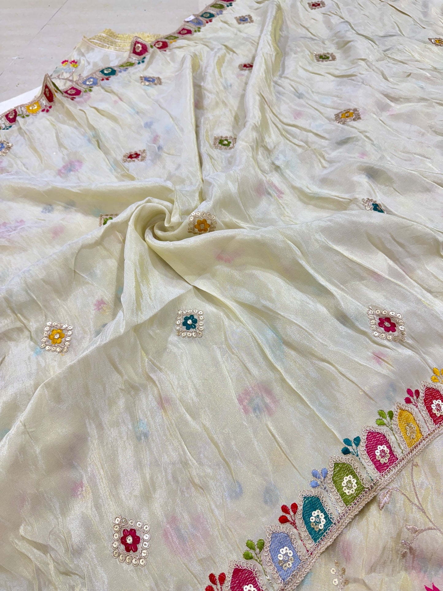 VISCOUSE TISSE Elegant Embroidered Fabric with Multicolor Design & Sequin Work – Premium Designer Wear 44-45INCH WIDTH