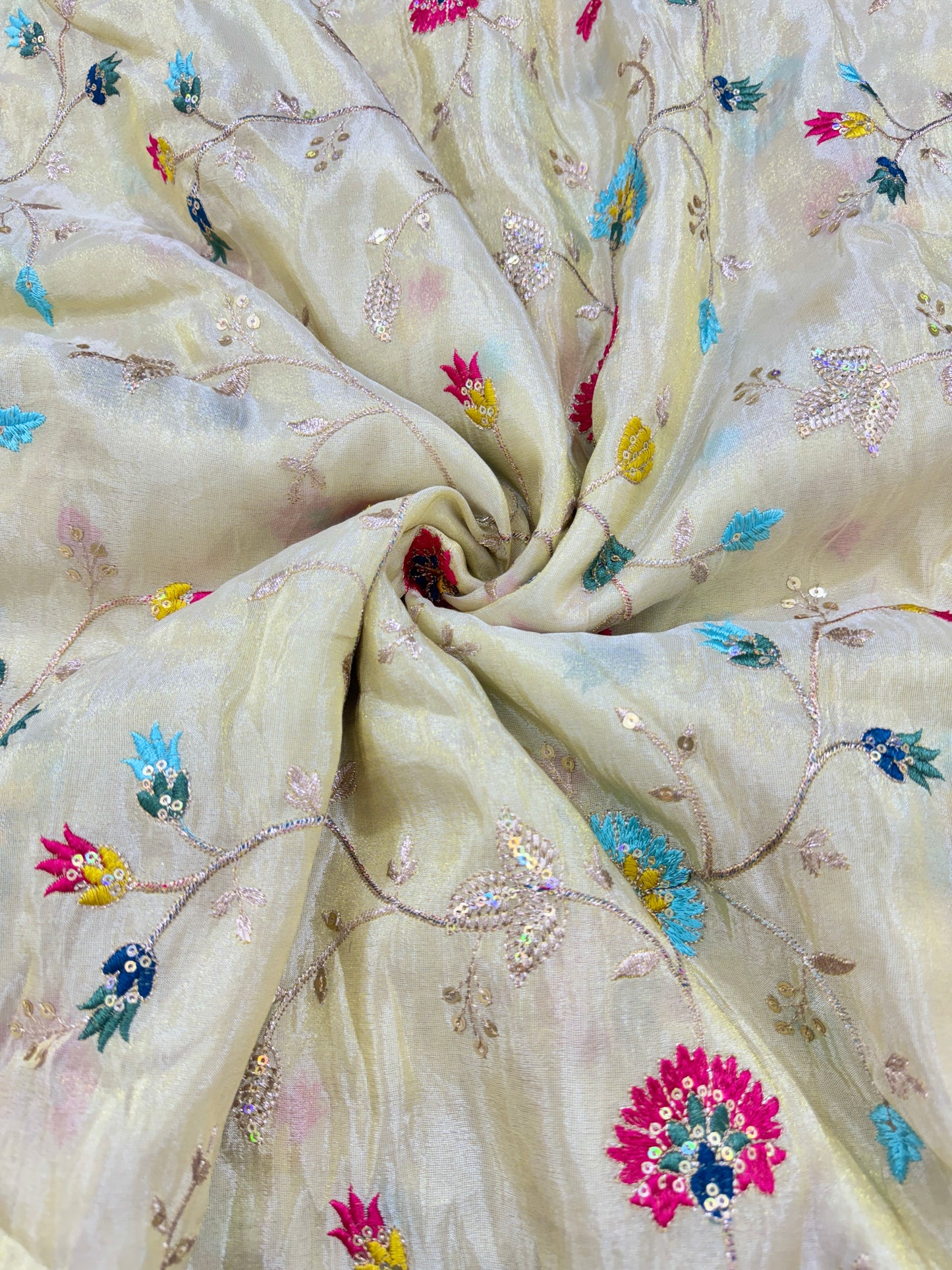 VISCOUSE TISSE Elegant Embroidered Fabric with Multicolor Design & Sequin Work – Premium Designer Wear 44-45INCH WIDTH