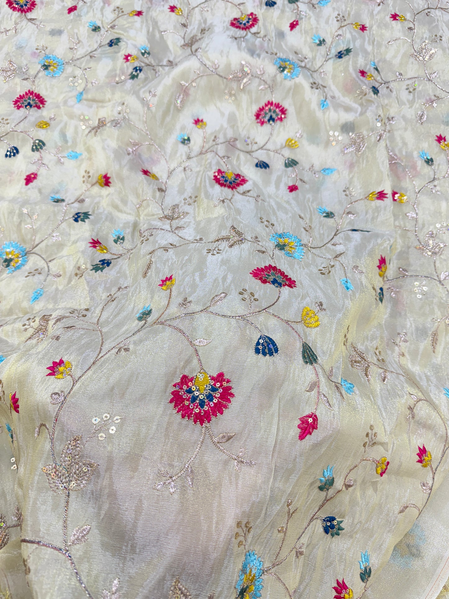 VISCOUSE TISSE Elegant Embroidered Fabric with Multicolor Design & Sequin Work – Premium Designer Wear 44-45INCH WIDTH