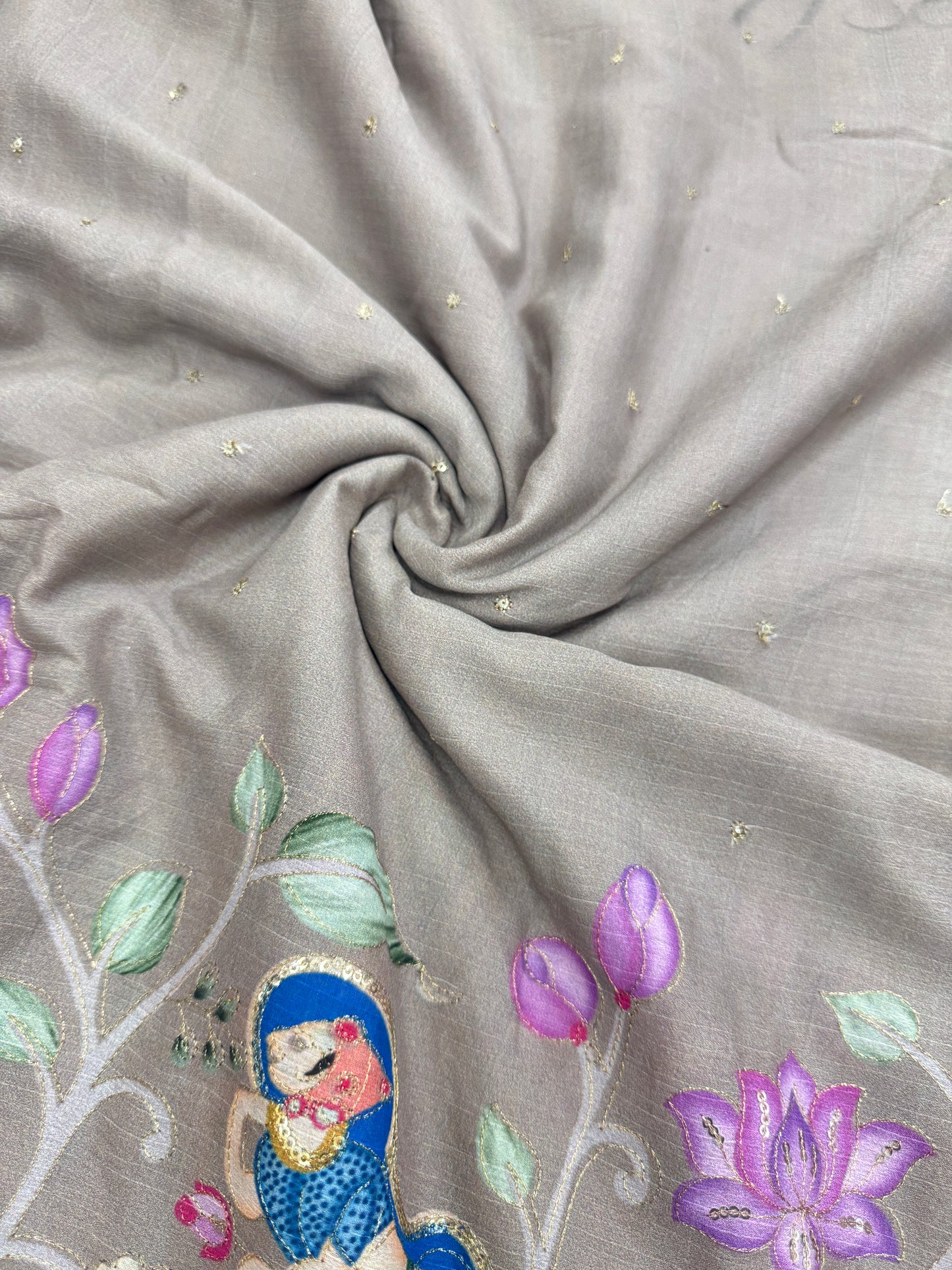 kalamkari border chenon fabrics Blend with Elephant & Lotus Motifs Width: ~44–45 inches