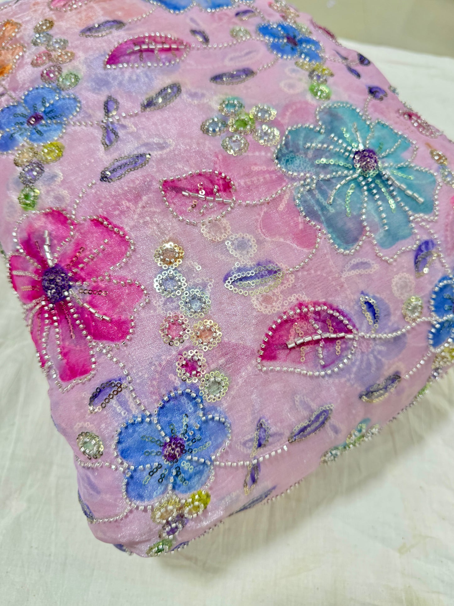 Beautiful đź’•Jimmy choo fabric hand work all over Multicolored floral embroidery with sequins & beadwork 45INCH width