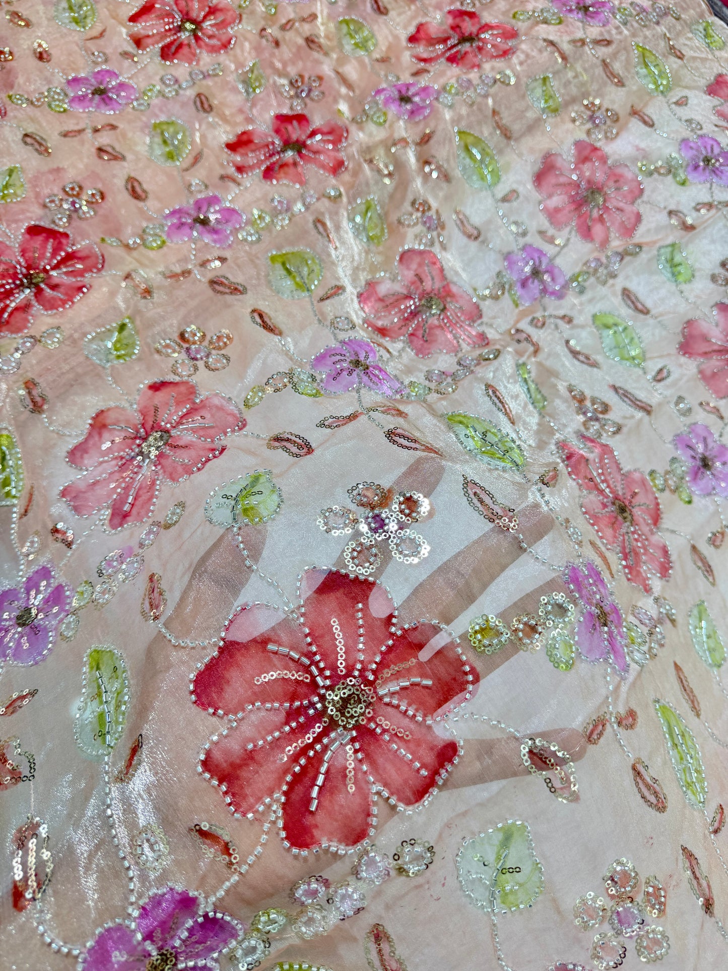Beautiful đź’•Jimmy choo fabric hand work all over Multicolored floral embroidery with sequins & beadwork 45INCH width