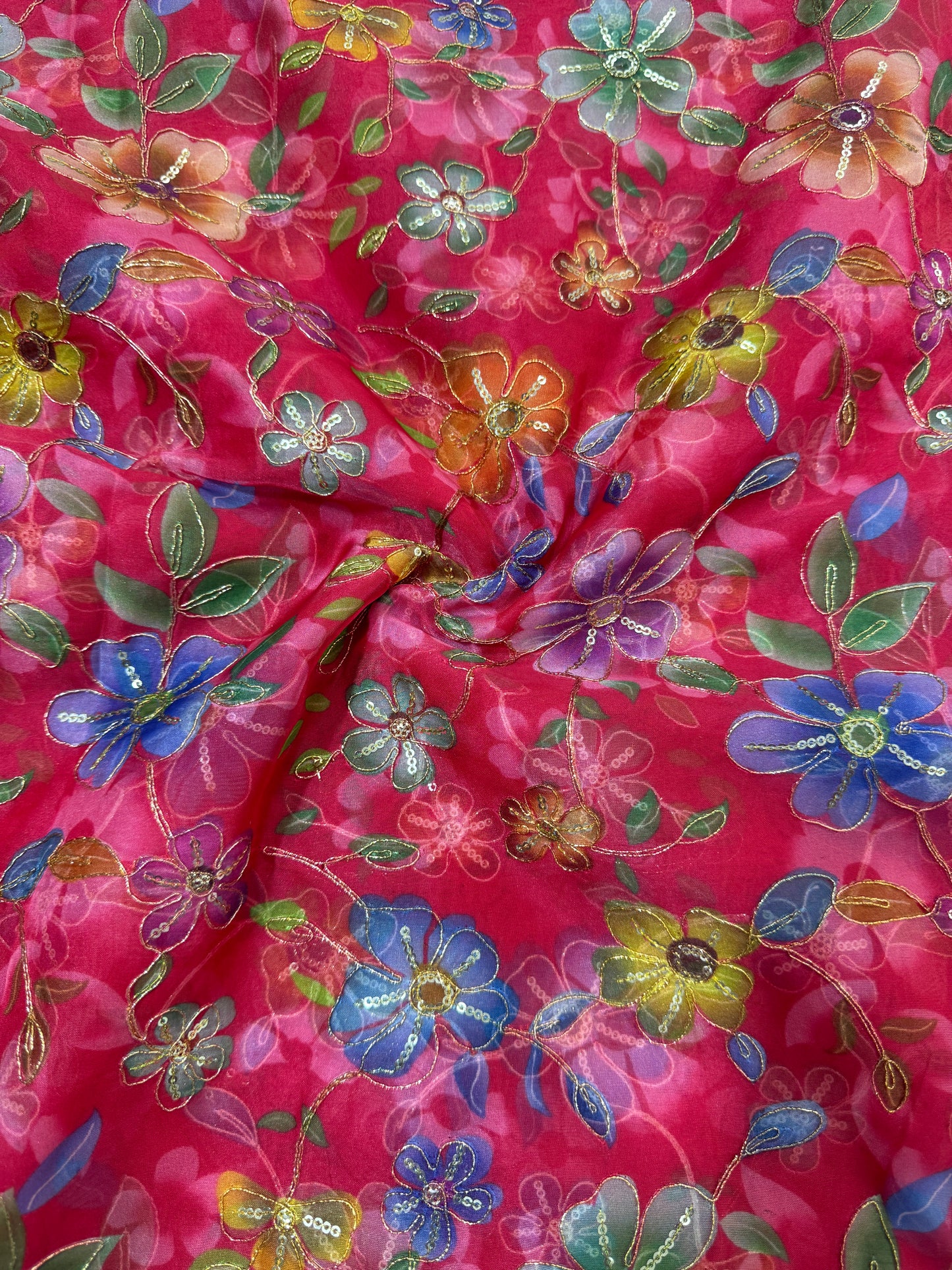 ✨ Tapy Silk Zari Work Fabric with Multicolor Floral Embroidery – 45 Inch Width