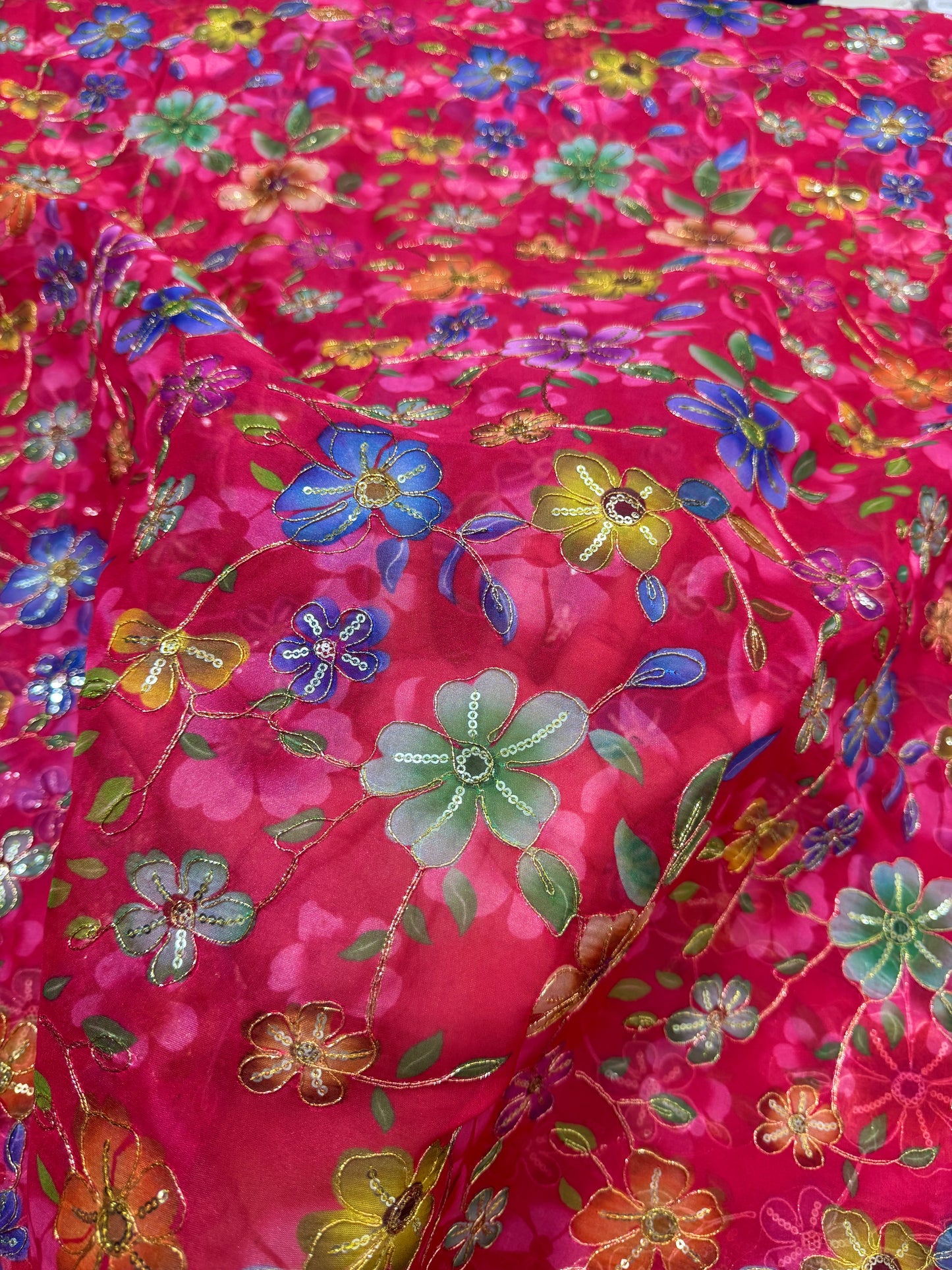 ✨ Tapy Silk Zari Work Fabric with Multicolor Floral Embroidery – 45 Inch Width