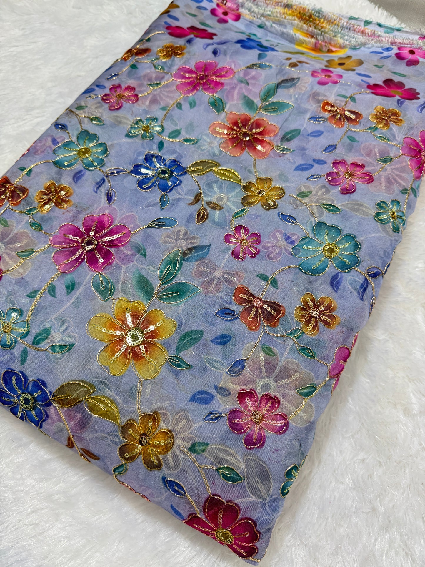 ✨ Tapy Silk Zari Work Fabric with Multicolor Floral Embroidery – 45 Inch Width