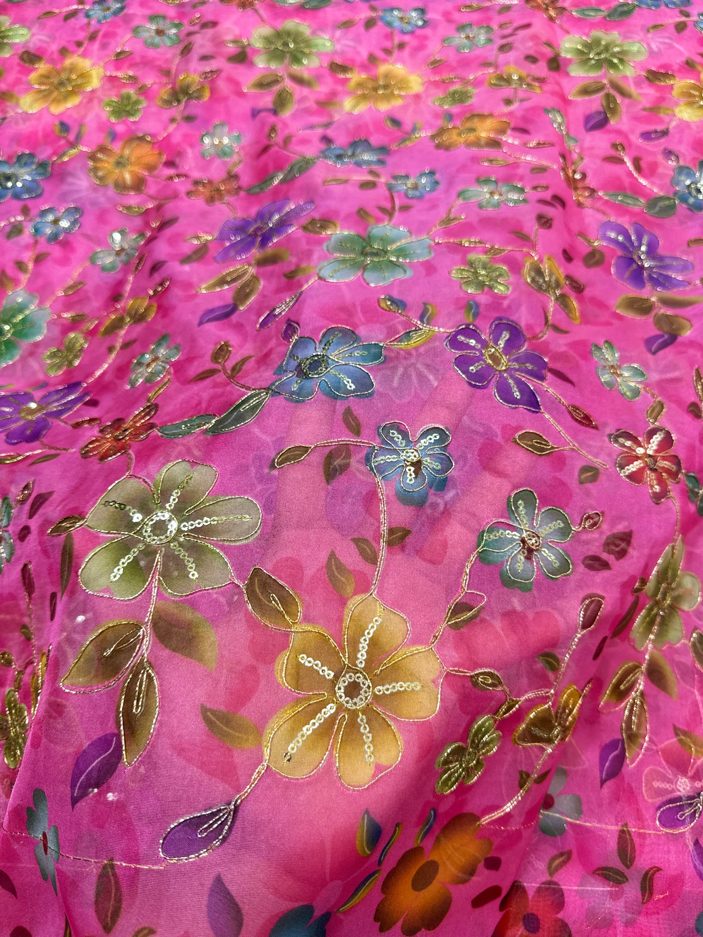 ✨ Tapy Silk Zari Work Fabric with Multicolor Floral Embroidery – 45 Inch Width