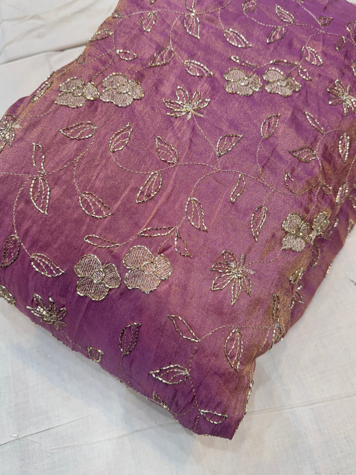 Tissue fabrice flower desing golden beats work all over work 44-45 inch width lehanga blouse frock