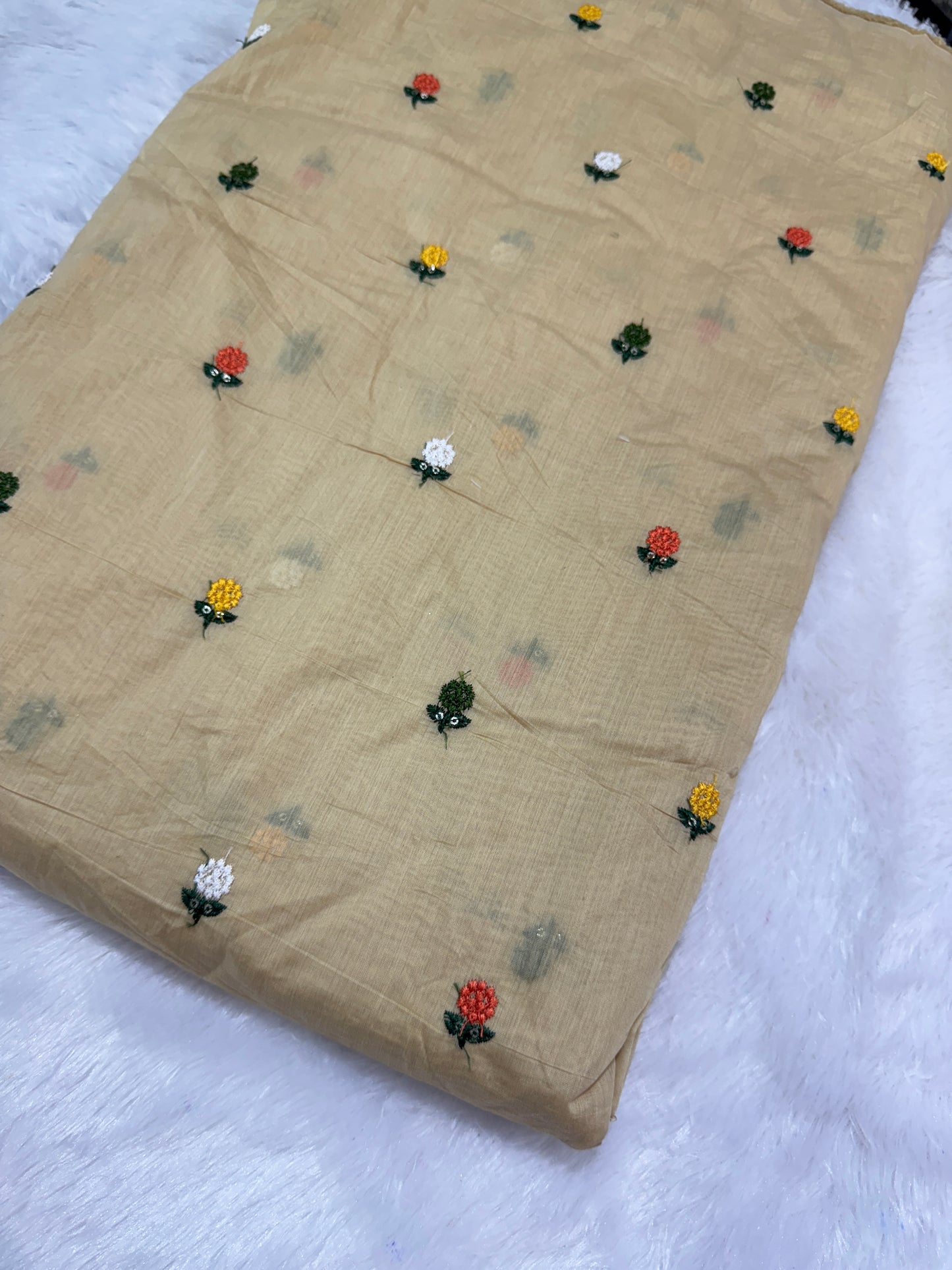 Bright Yellow flower 🌼 💕Embroidered mal cotton Floral Fabric 44width