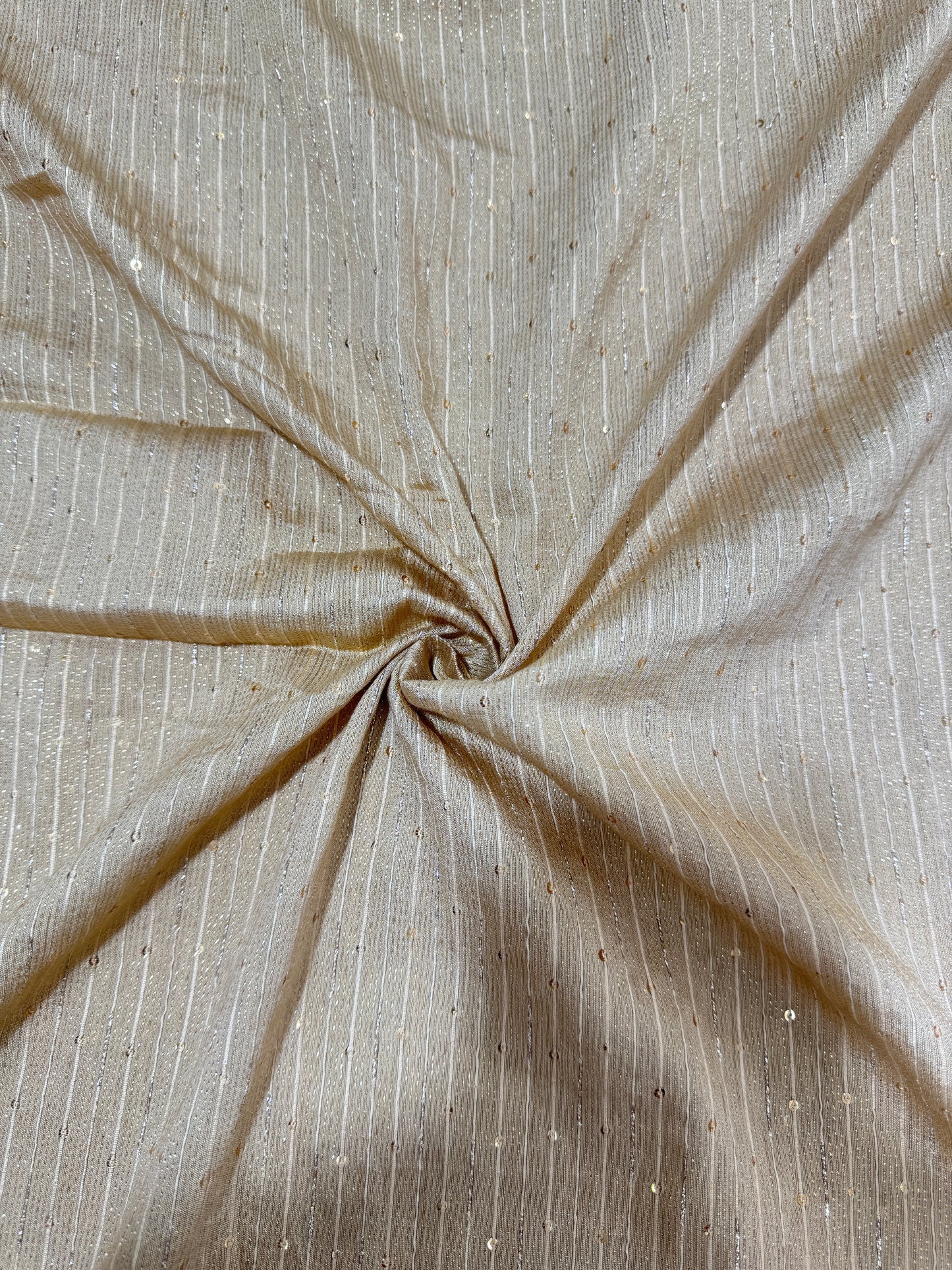 Elegant Champagne Gold banarasi Fabric with Vertical Sequin Stripes – Premium Party & Bridal Wear 44inchwidth
