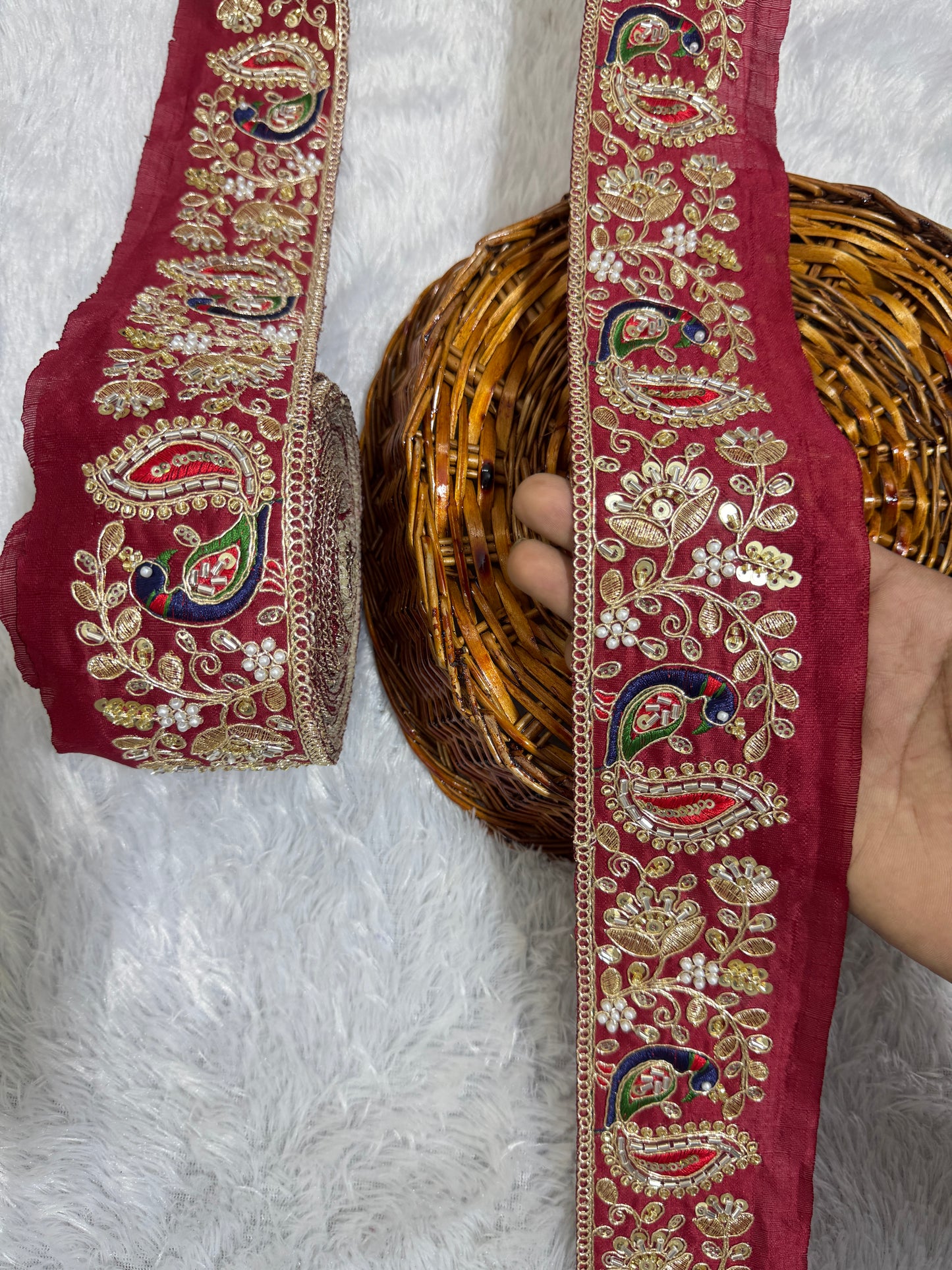 peacock handwork lace is a perfect blend of elegance and vibrant artistry pack of 9 meter