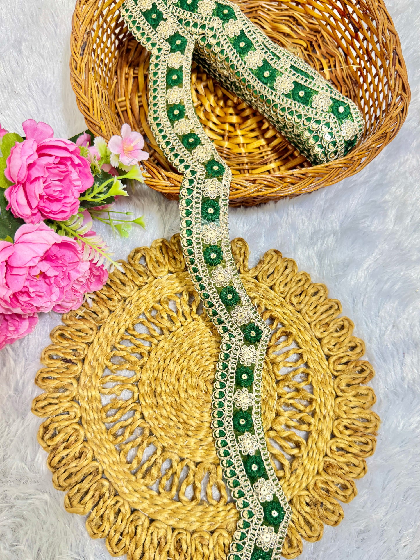 cut work lace border Embroidery with Golden Zari Work lehanga sare duppata – 9 Meters