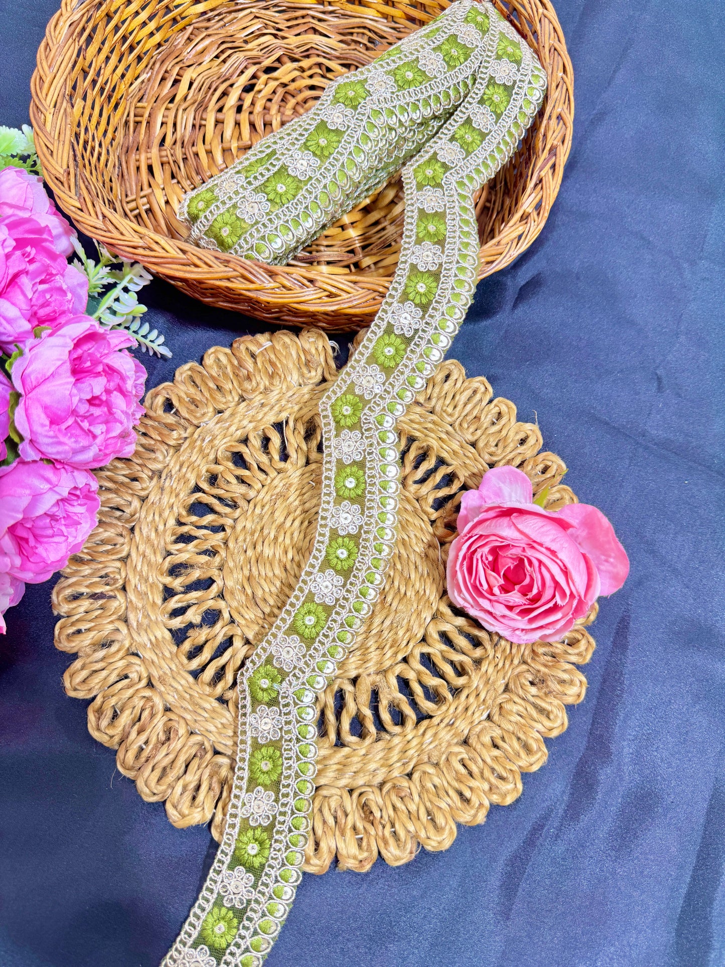 cut work lace border Embroidery with Golden Zari Work lehanga sare duppata – 9 Meters