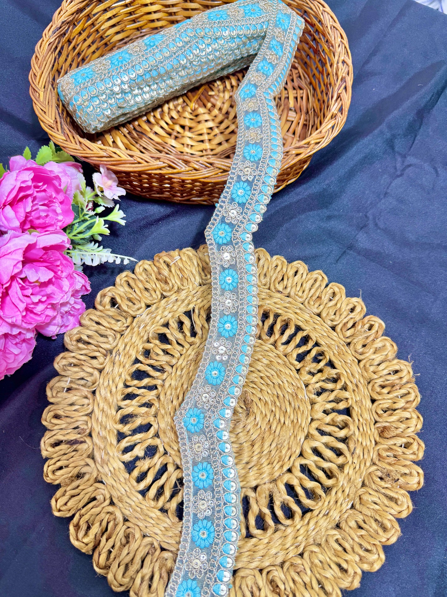 cut work lace border Embroidery with Golden Zari Work lehanga sare duppata – 9 Meters