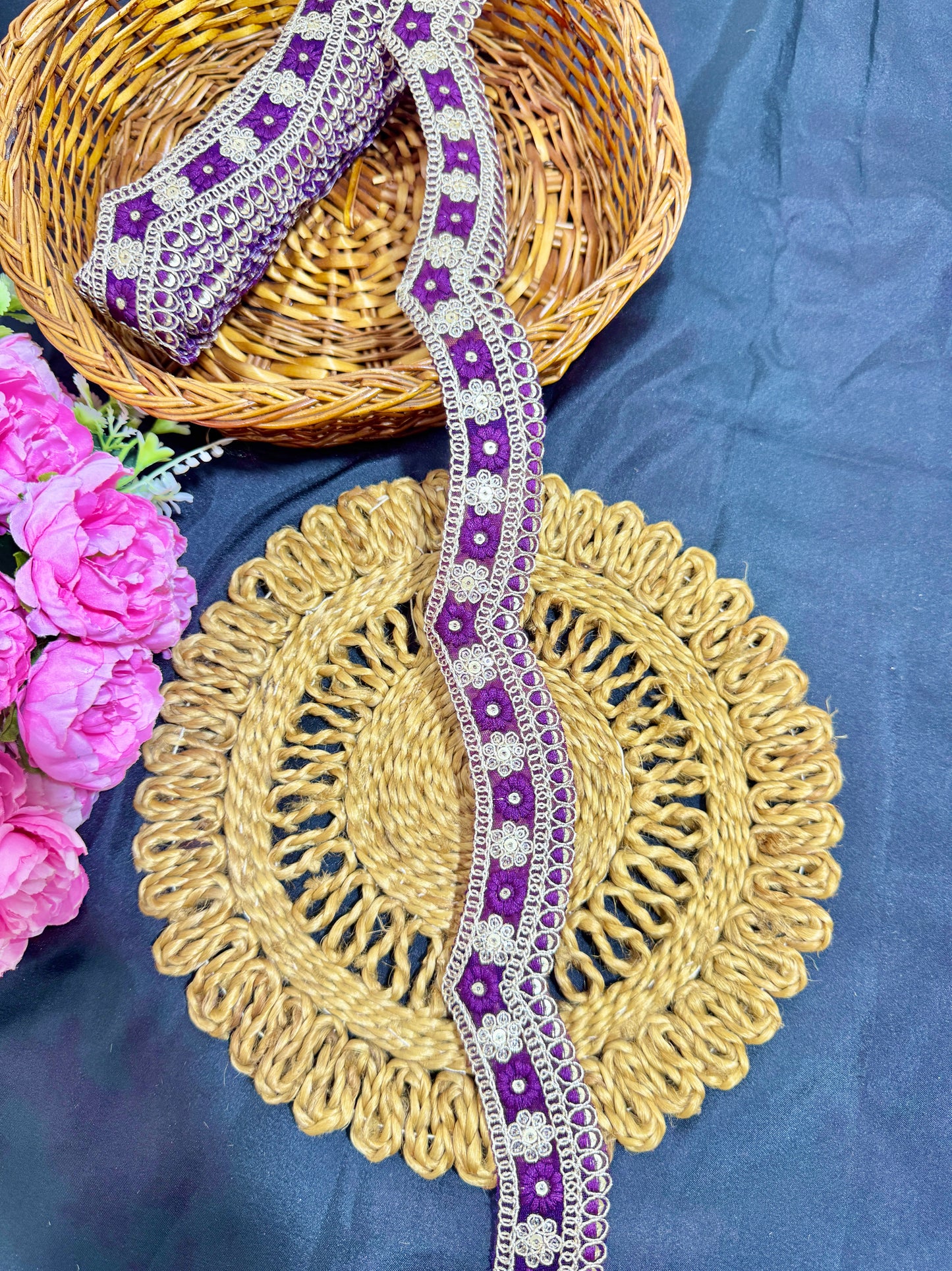 cut work lace border Embroidery with Golden Zari Work lehanga sare duppata – 9 Meters