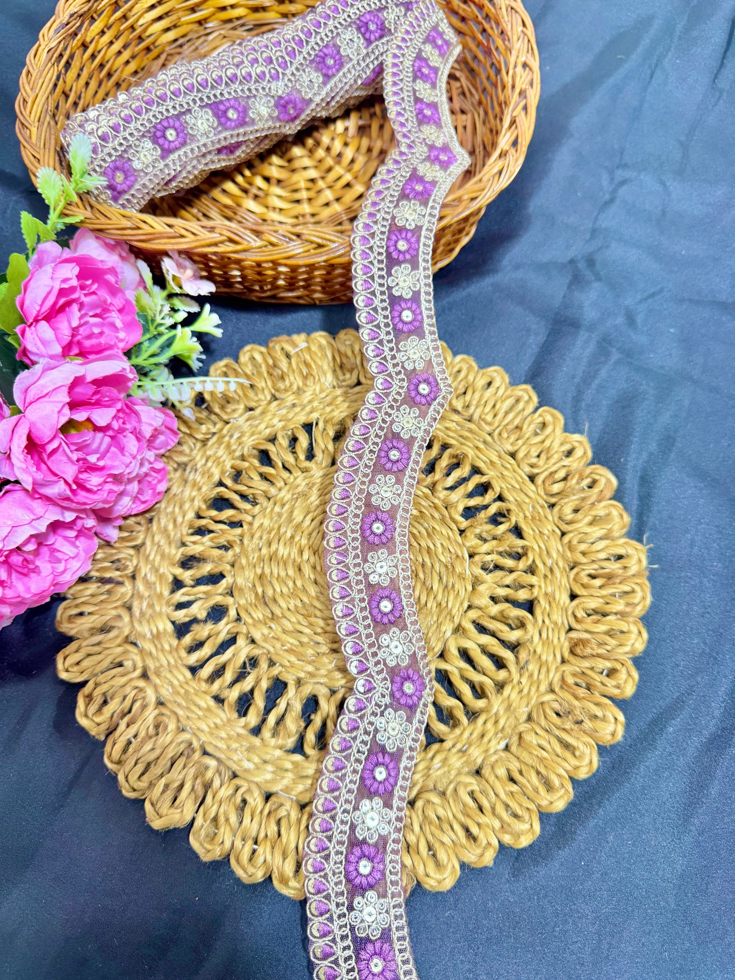 cut work lace border Embroidery with Golden Zari Work lehanga sare duppata – 9 Meters