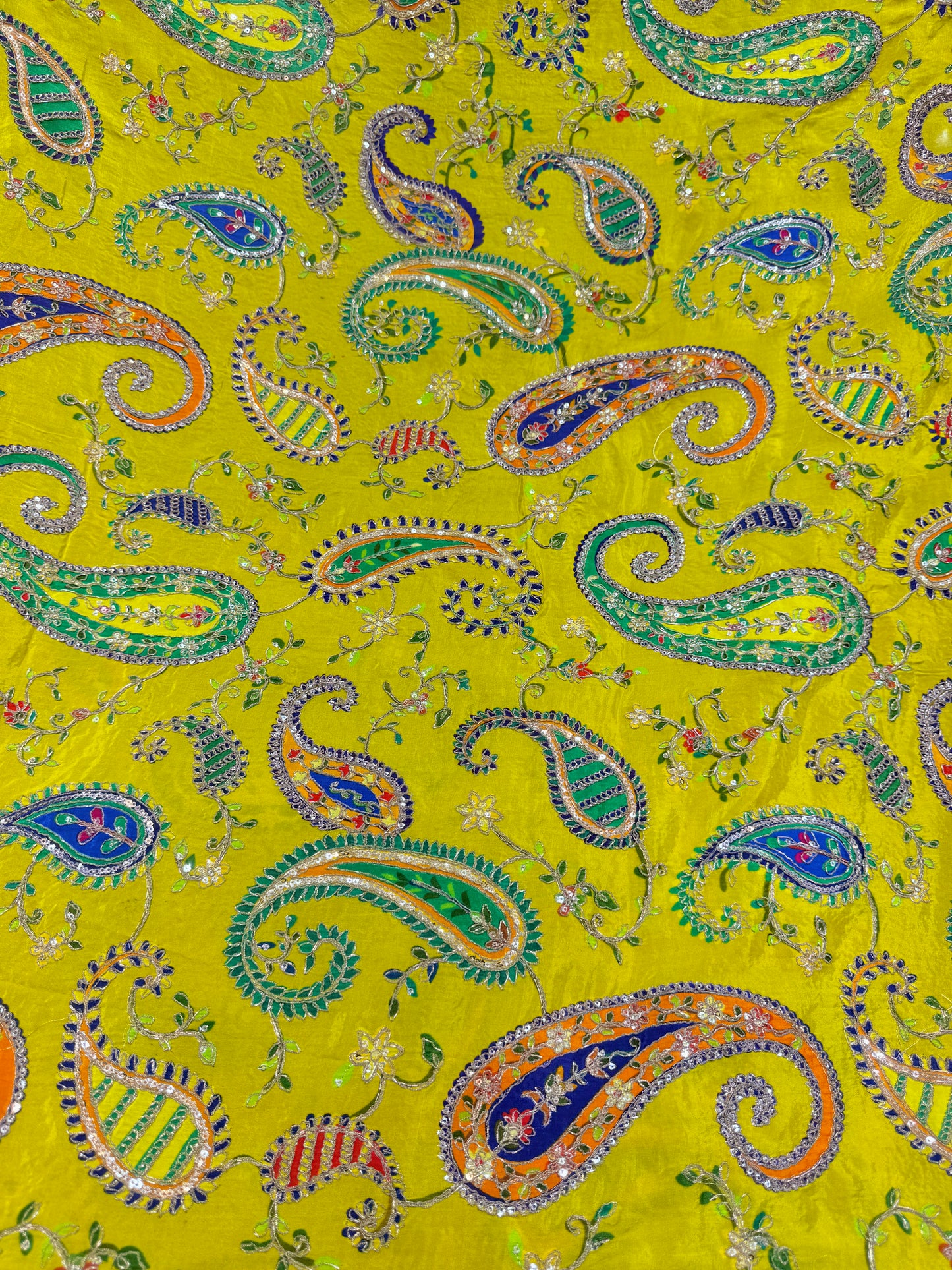 pure viscouse natural crape luxury embroidery 44inch width lemon yellow