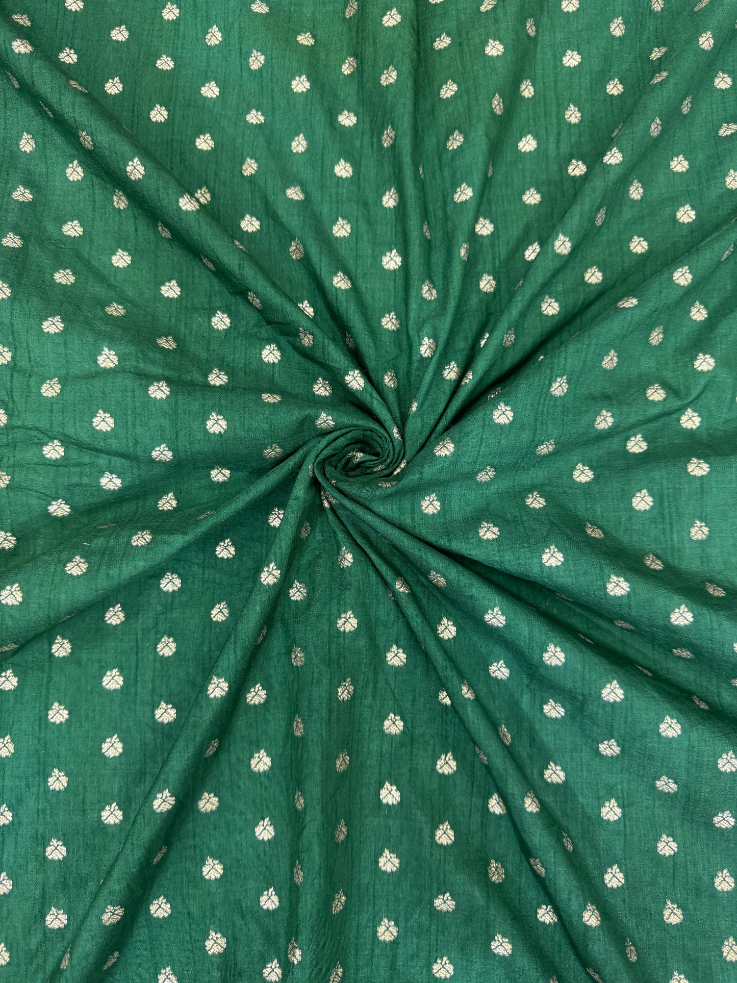 Golden Buti Work on green dola silk banarasi Fabric – Festive Wear Material