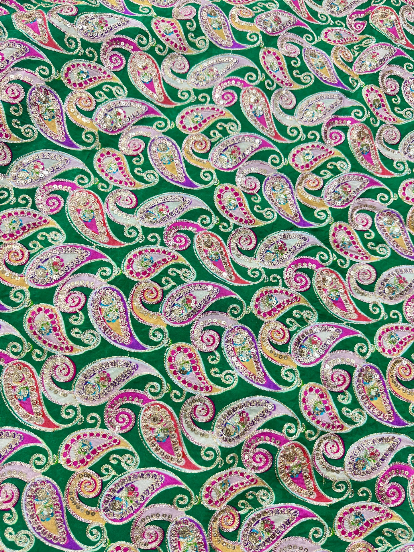 đź‘—LUXURY NATURAL CRAPE FLORAL PRINT EMBROIDERY WITH SEQUINS 44 INCH WIDTH