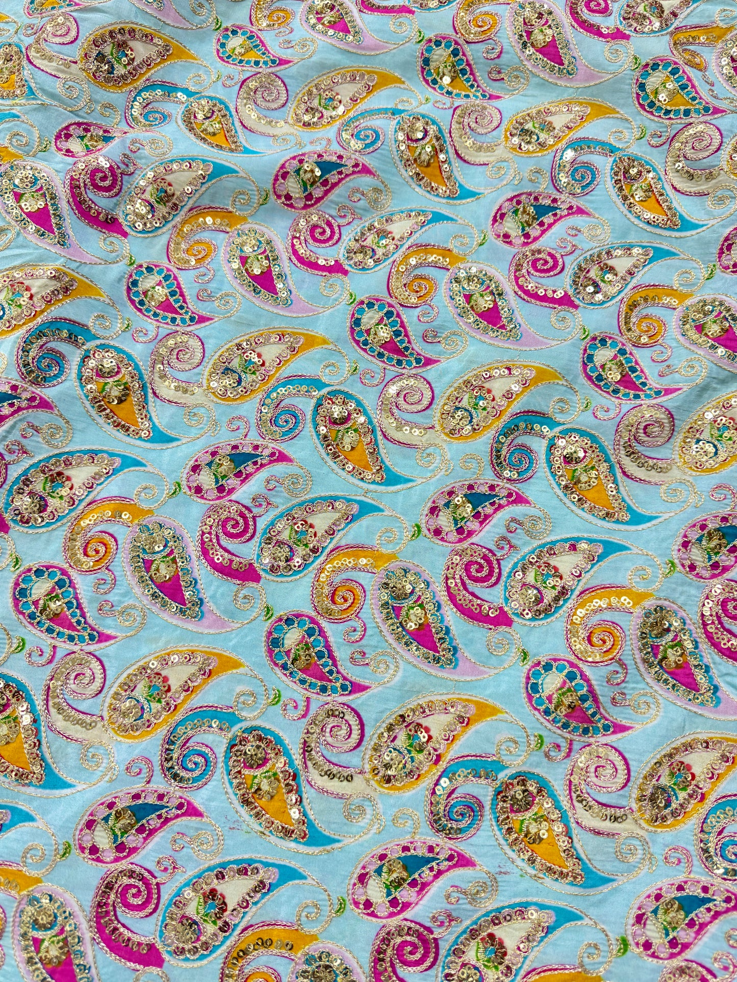 đź‘—LUXURY NATURAL CRAPE FLORAL PRINT EMBROIDERY WITH SEQUINS 44 INCH WIDTH