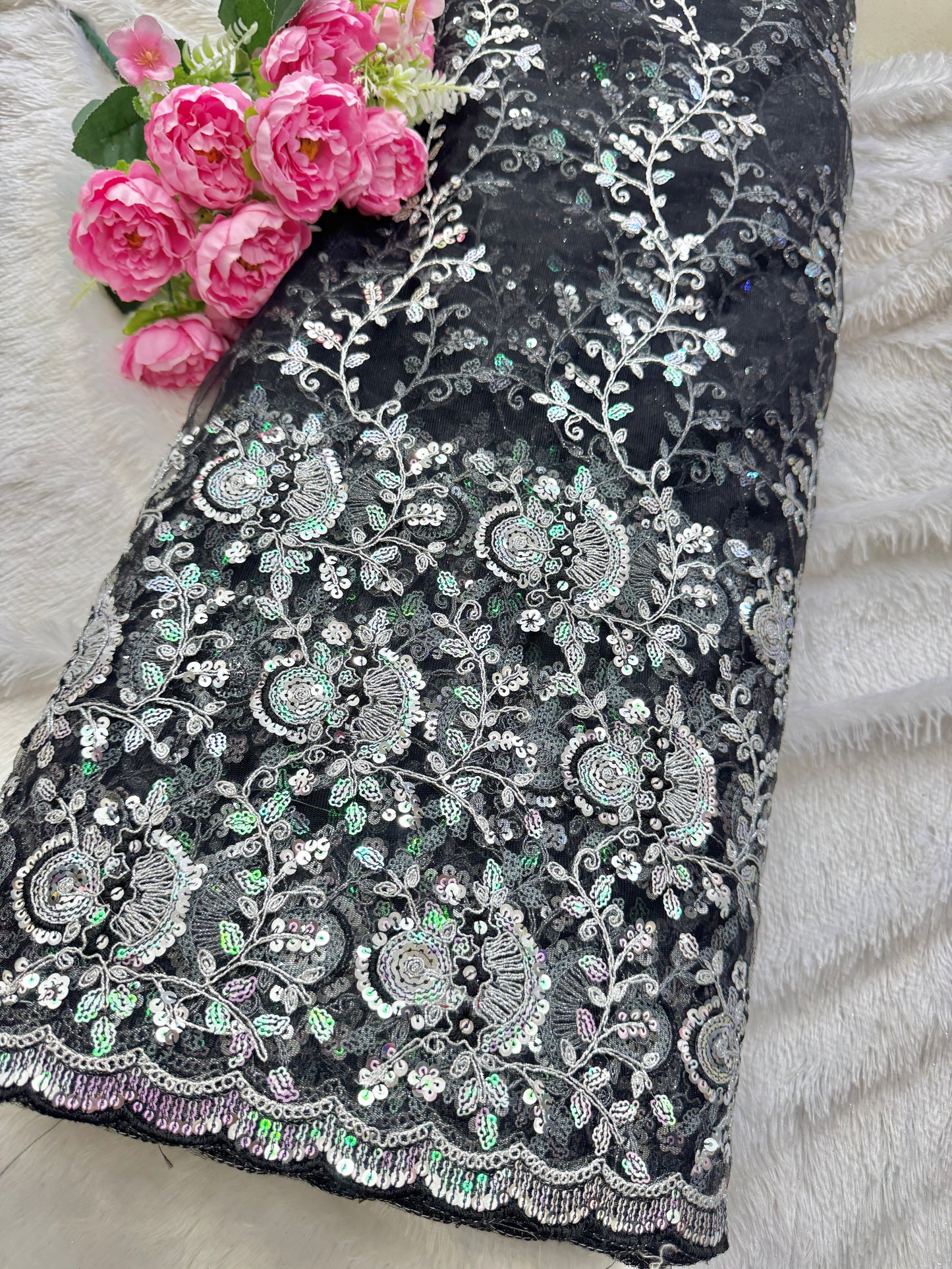👗🥻Premium fancy 💫net coding work with sequins cut work border🥹for perfect dreamy outfits! 💕