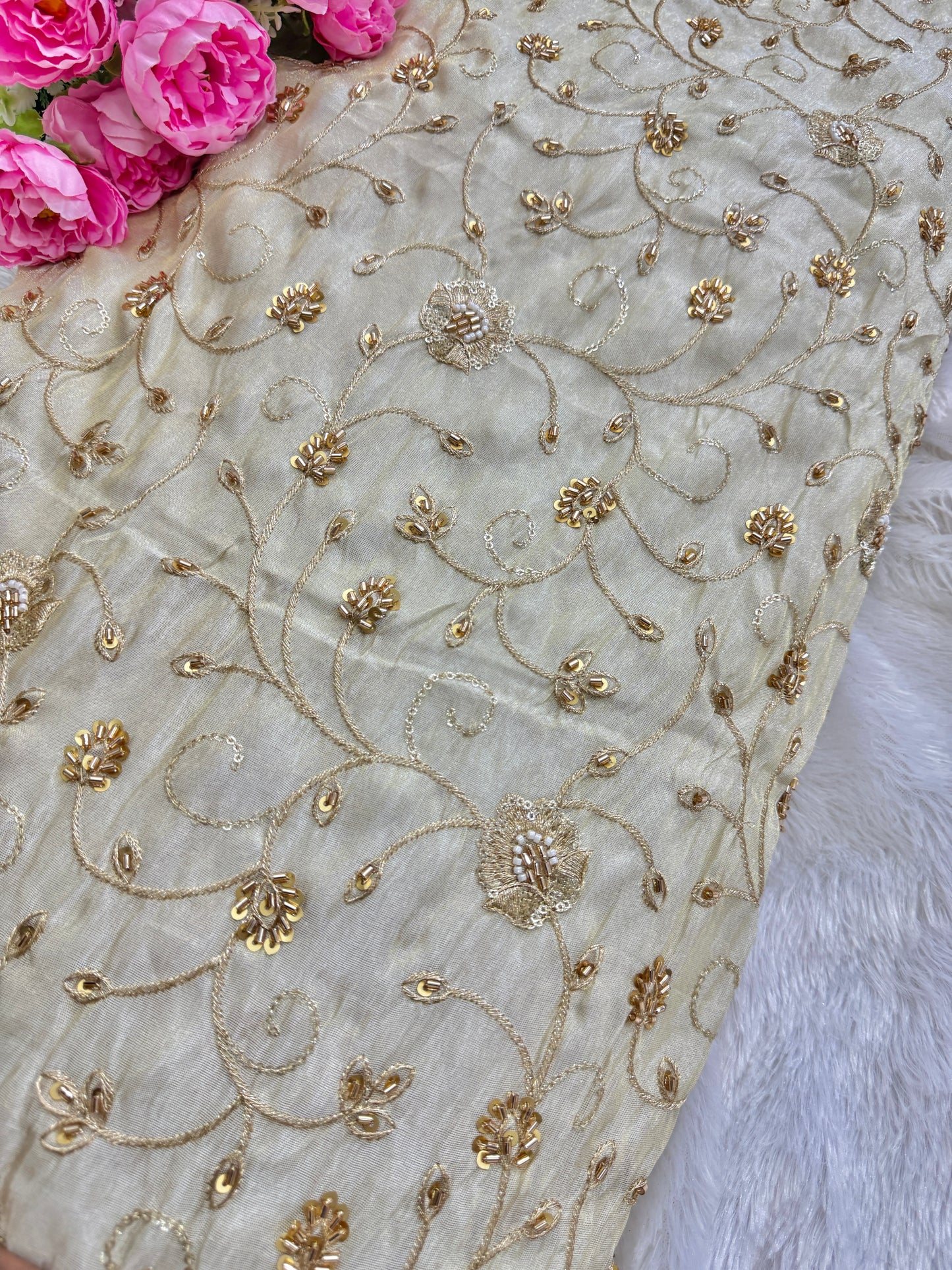 đź‘—ZARI TISSUE HANDWORK EMBROIDERY 44-45 INCH WIDTH (DYBLE ) âś…