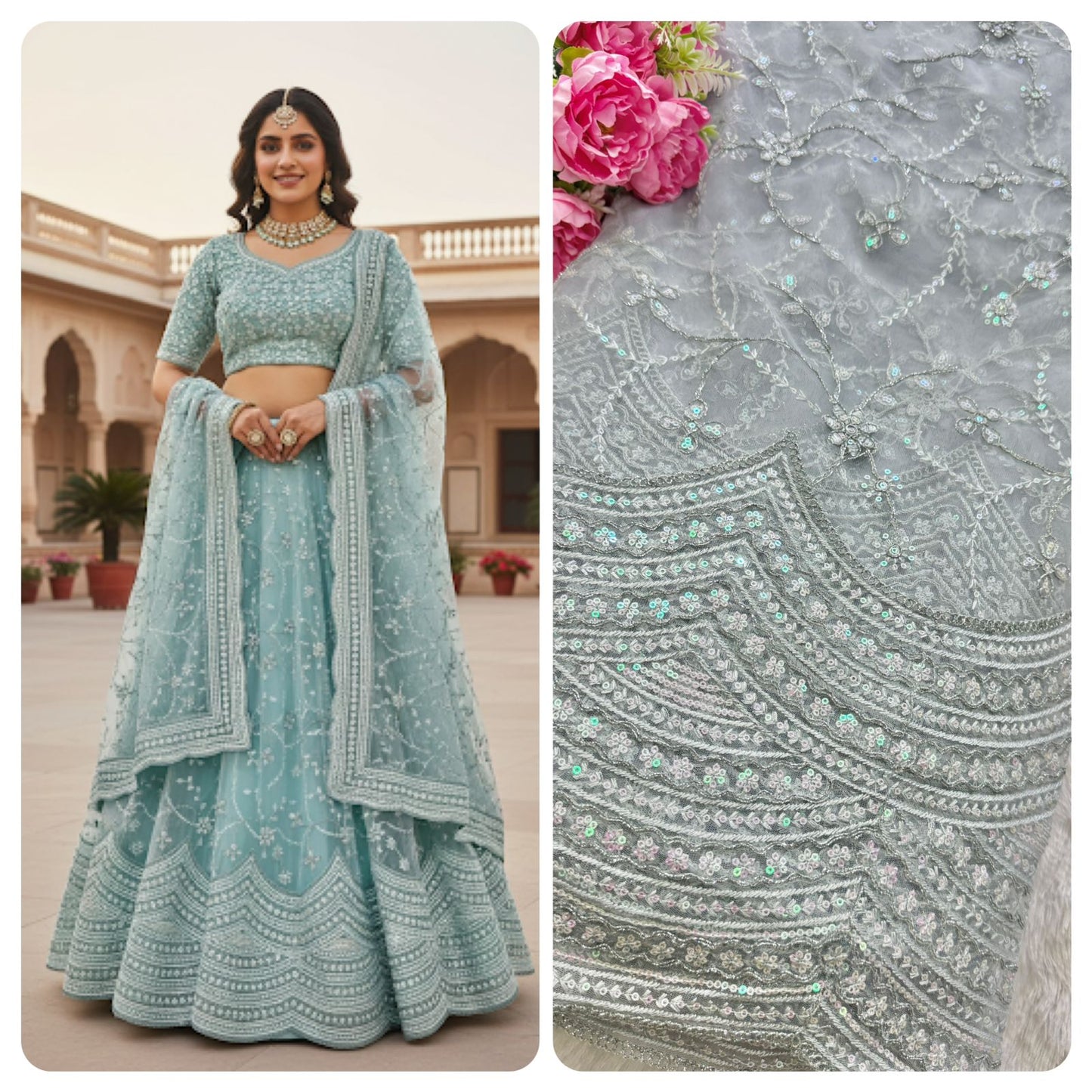 👗🥻Premium fancy 💫net coding work with sequins cut work border🥹for perfect dreamy outfits! 💕 44-45 inch width