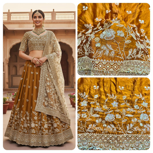 Luxurious👗 fendy fabric with– Floral & Hand Work beads with zari work sari,lehanga, Anarkali , gown and etc 44-45inch width