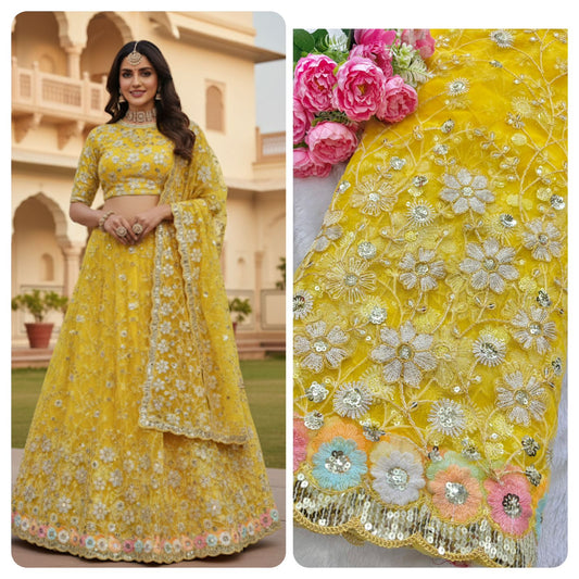 👗🥻Premium fancy 💫net coding work with sequins cut work border🥹for perfect dreamy outfits! 💕 44-45 inch widthyellow