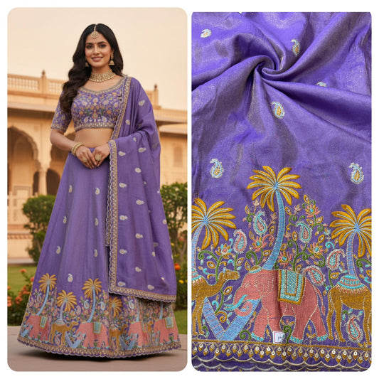 😍Pure viscouse tissu embroidery border 💕with elephant 🐘desing lehanga,Sari,blouse , dress 45-inch width