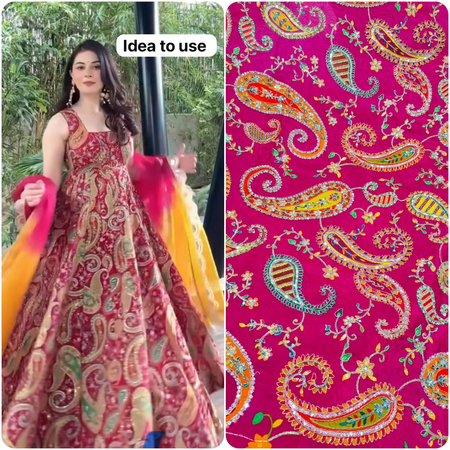 pure viscouse  natural crape luxury embroidery 44inch widthRANI  PINK