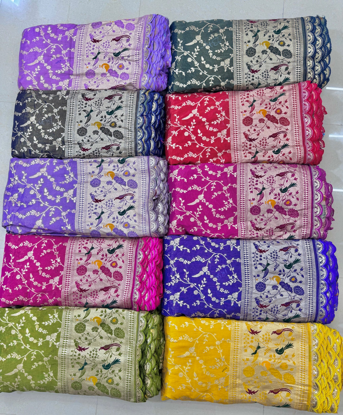 Tissu banarasi fabrics paitanick border with lace birds Desing 45-46 inch width