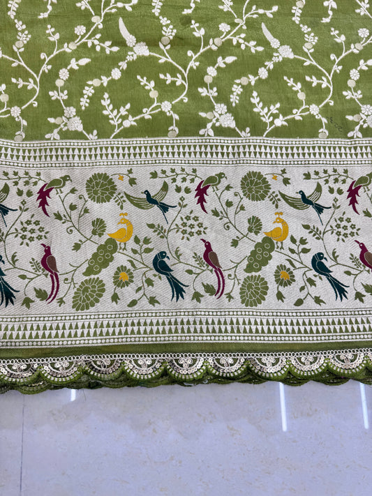 Tissu banarasi fabrics paitanick border with lace birds Desing 45-46 inch width