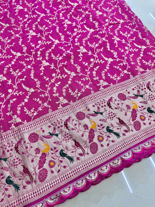 Tissu banarasi fabrics paitanick border with lace birds Desing 45-46 inch width