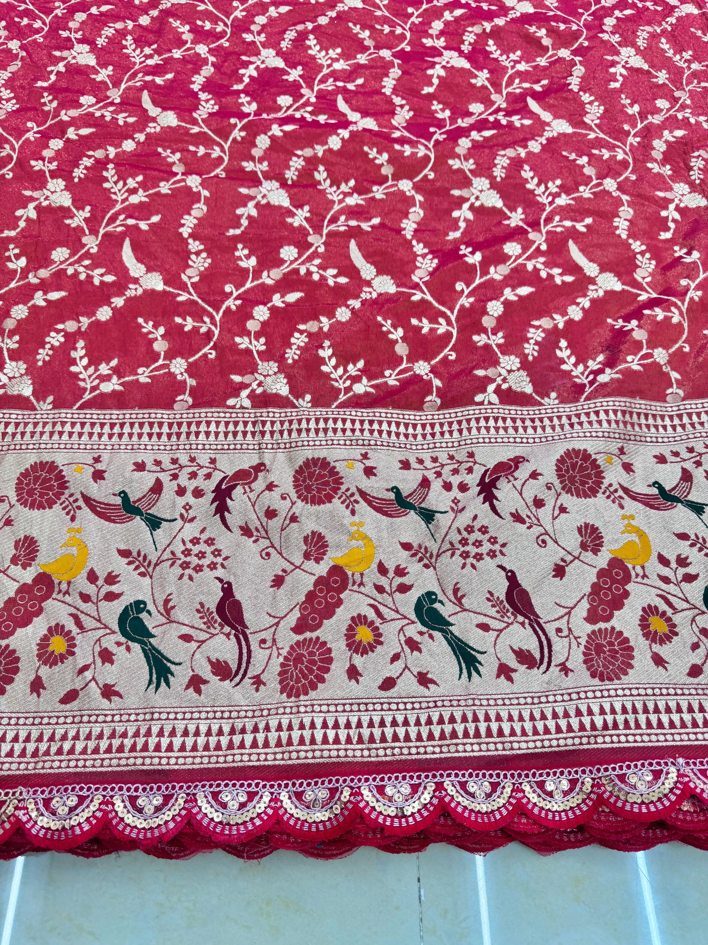 Tissu banarasi fabrics paitanick border with lace birds Desing 45-46 inch width
