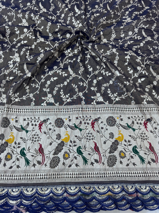 Tissu banarasi fabrics paitanick border with lace birds Desing 45-46 inch width