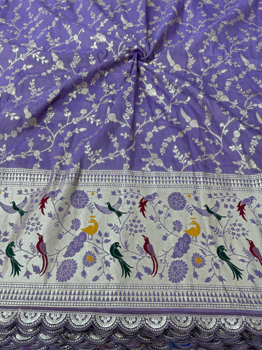 Tissu banarasi fabrics paitanick border with lace birds Desing 45-46 inch width