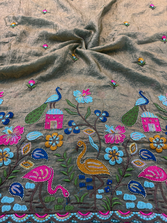 💕Beautiful 🦚 peacock Desing fendy fabric border flamingo fabrics 44-45inch width