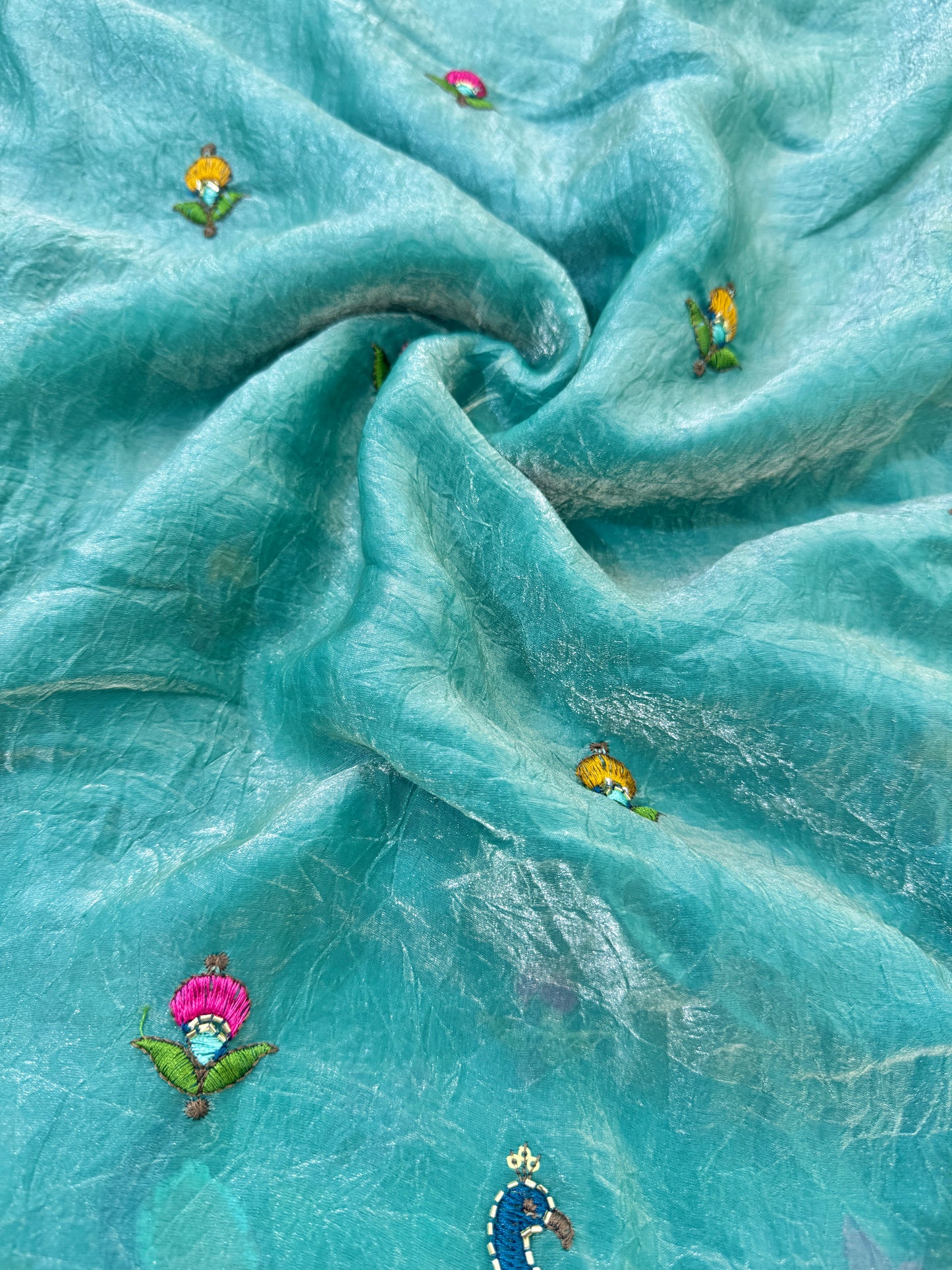 💕Beautiful 🦚 peacock Desing fendy fabric border flamingo fabrics 44-45inch width
