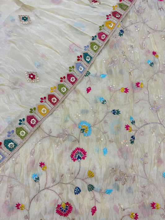 VISCOUSE TISSE Elegant Embroidered Fabric with Multicolor Design & Sequin Work – Premium Designer Wear 44-45INCH WIDTH