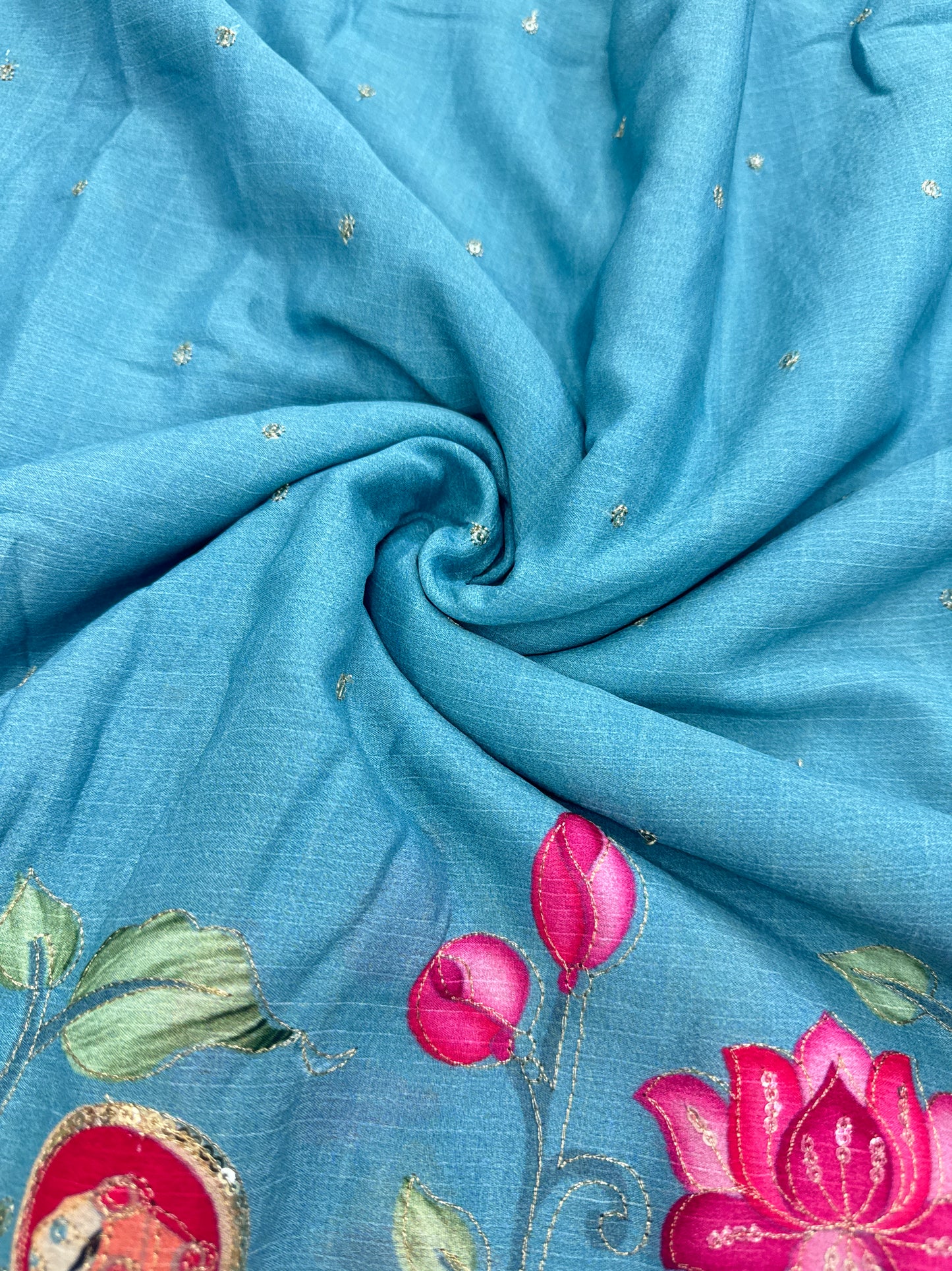 kalamkari border chenon fabrics Blend  with Elephant & Lotus Motifs Width: ~44–45 inches