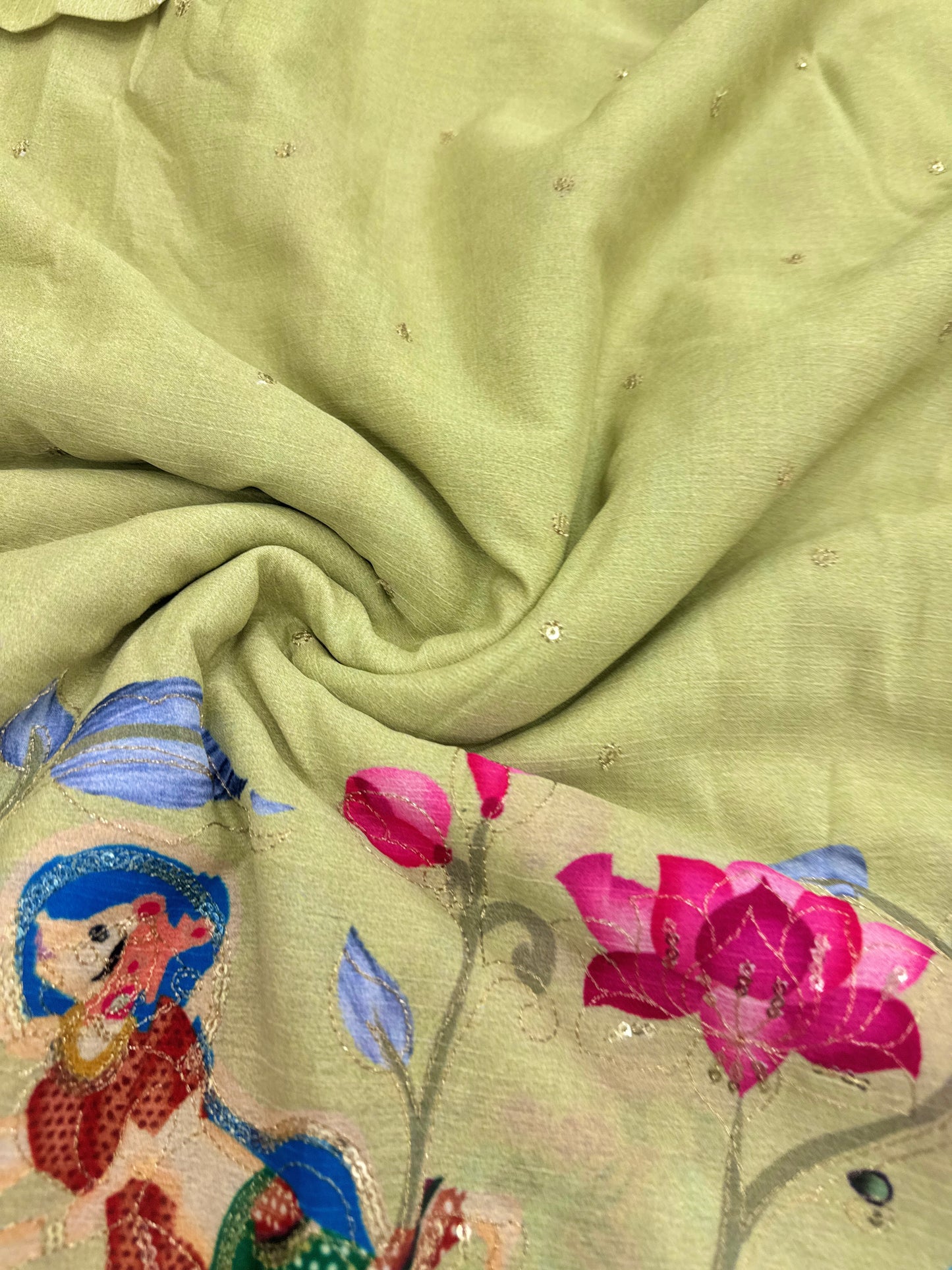 kalamkari border chenon fabrics Blend  with Elephant & Lotus Motifs Width: ~44–45 inches