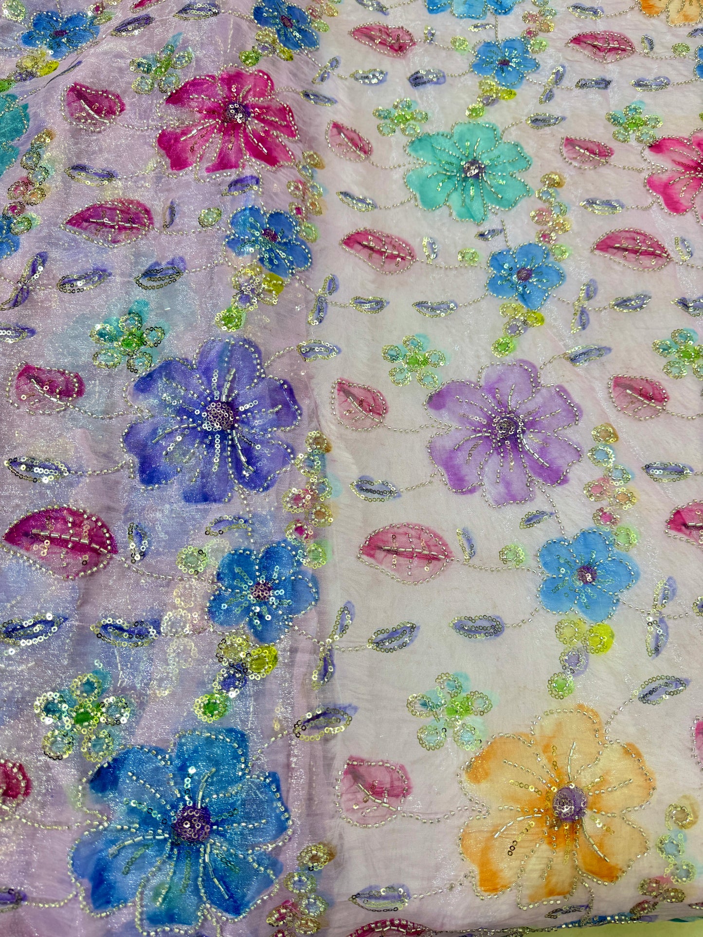 Beautiful 💕Jimmy choo fabric hand work all over  Multicolored floral embroidery with sequins & beadwork 45INCH width