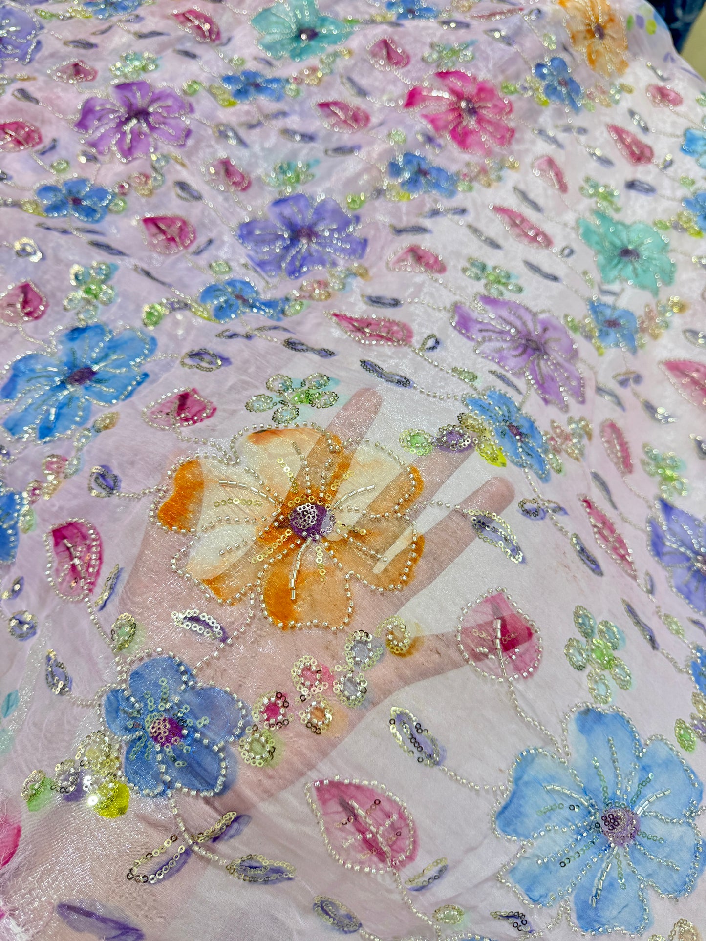Beautiful 💕Jimmy choo fabric hand work all over  Multicolored floral embroidery with sequins & beadwork 45INCH width