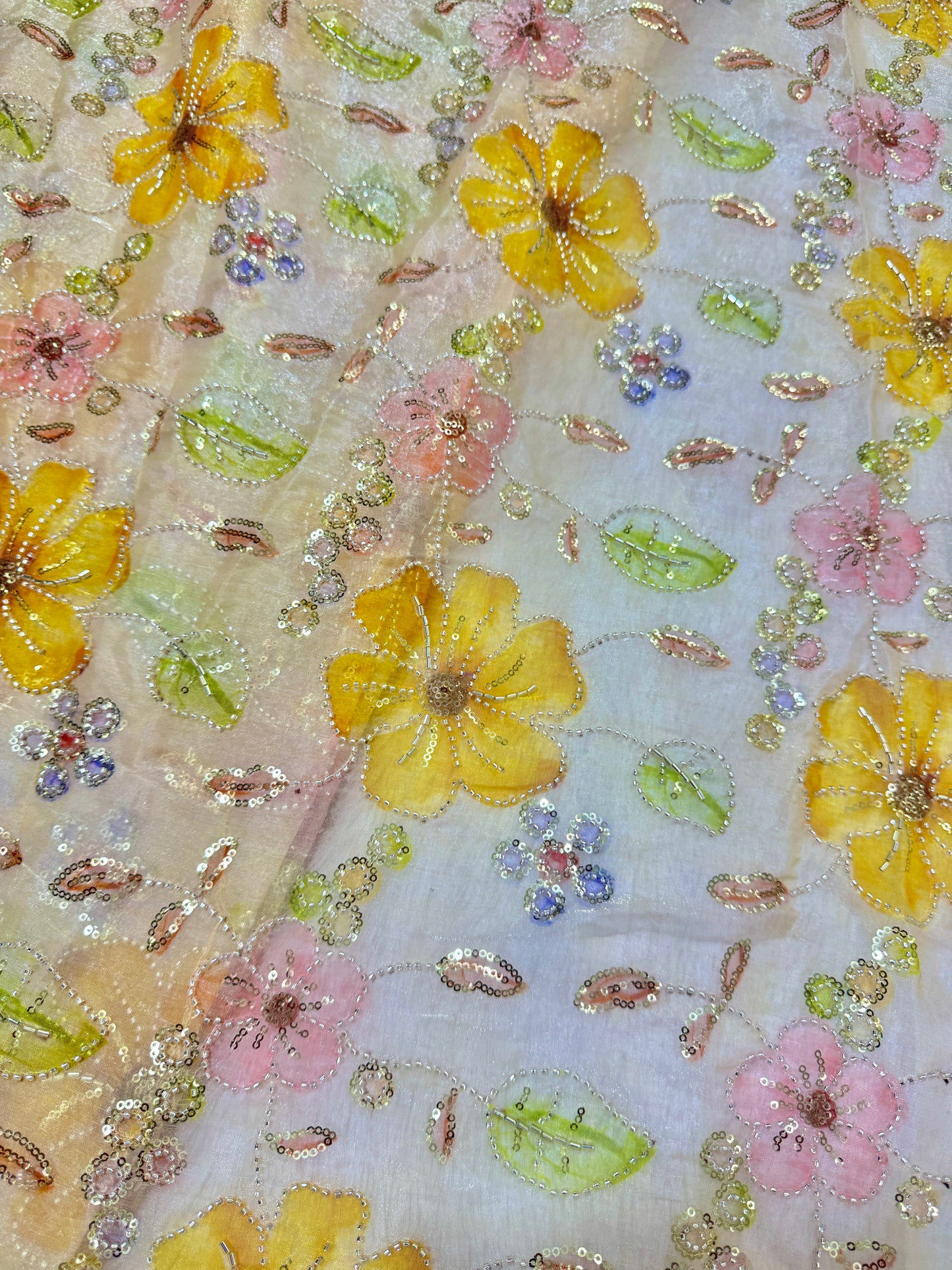 Beautiful 💕Jimmy choo fabric hand work all over  Multicolored floral embroidery with sequins & beadwork 45INCH width