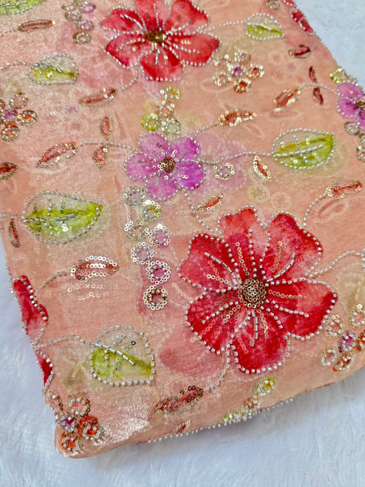 Beautiful 💕Jimmy choo fabric hand work all over  Multicolored floral embroidery with sequins & beadwork 45INCH width