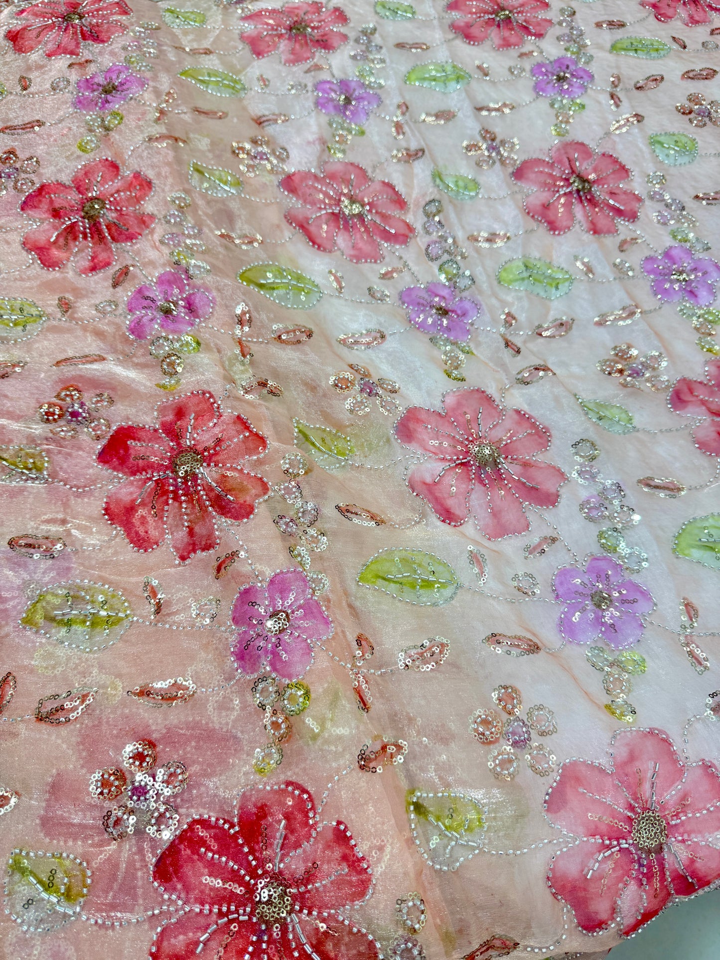 Beautiful 💕Jimmy choo fabric hand work all over  Multicolored floral embroidery with sequins & beadwork 45INCH width