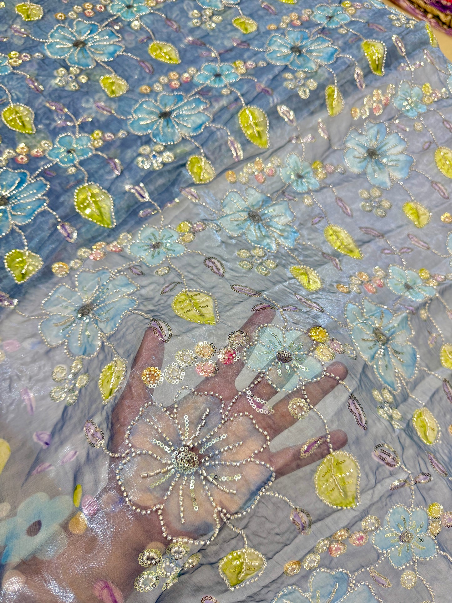 Beautiful 💕Jimmy choo fabric hand work all over  Multicolored floral embroidery with sequins & beadwork 45INCH width