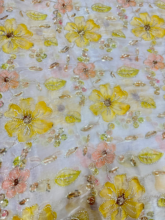Beautiful 💕Jimmy choo fabric hand work all over  Multicolored floral embroidery with sequins & beadwork 45INCH width