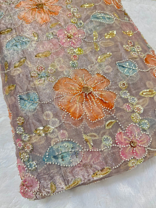 Beautiful 💕Jimmy choo fabric hand work all over  Multicolored floral embroidery with sequins & beadwork 45INCH width